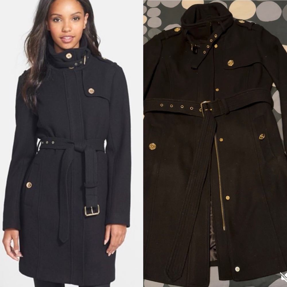 Michael Kors Stand Up Collar Wool Blend Coat Petite Small